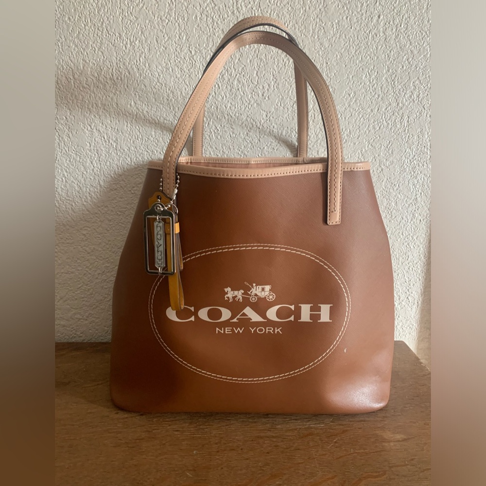 Coach 'Metro Horse' Brown/Cream Leather Carriage Tote